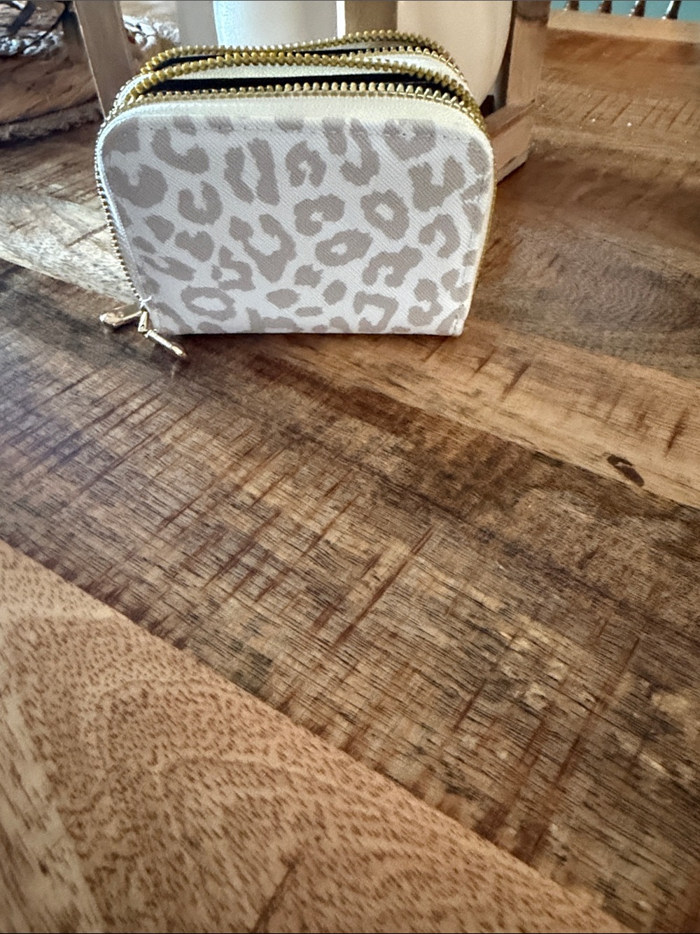 Leopard Print Double-Zip Accessory Pouch - Cream